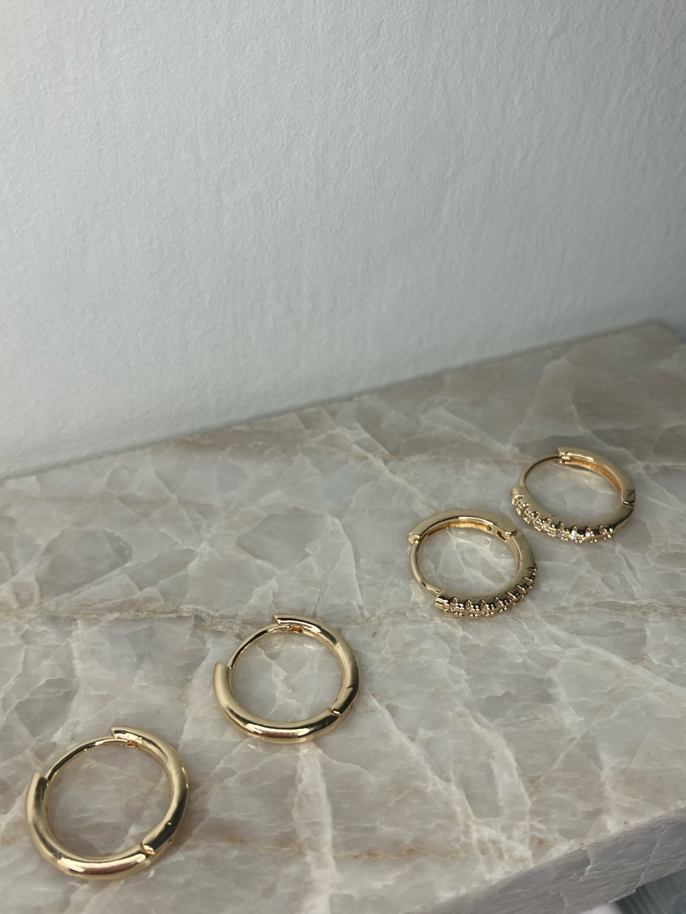 14K Gold Plated Huggie Hoop Earrings Set – 2 Pairs | 12mm CZ Tennis Huggies